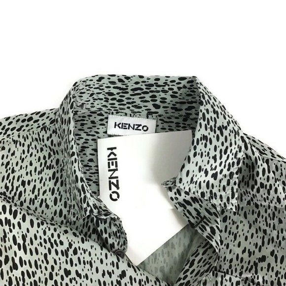 KENZO Cheetah Print Button Up Shirt Sage Leopard Print Animalier Cotton Ret $230 - Picture 6 of 6